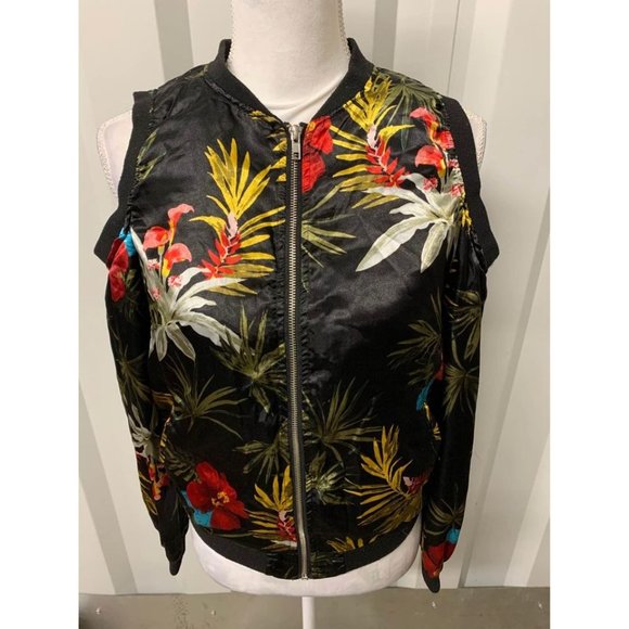 New Look Cold Shoulder Tropical Print Lightweight Jacket Womens Size Small - Picture 2 of 6